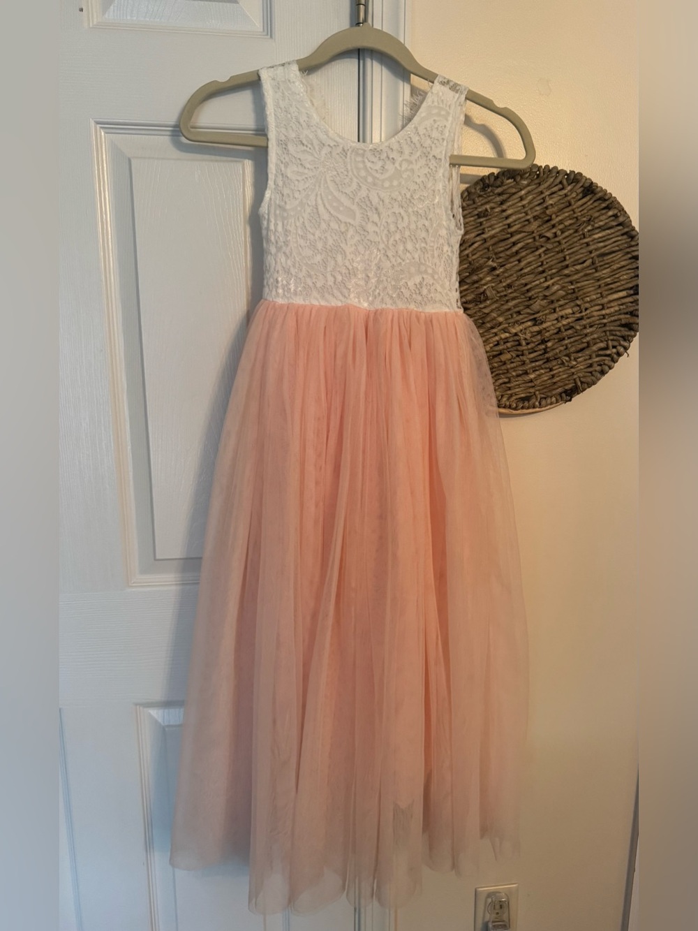White Lace Bodice Pink Tulle Formal Dress for Girls